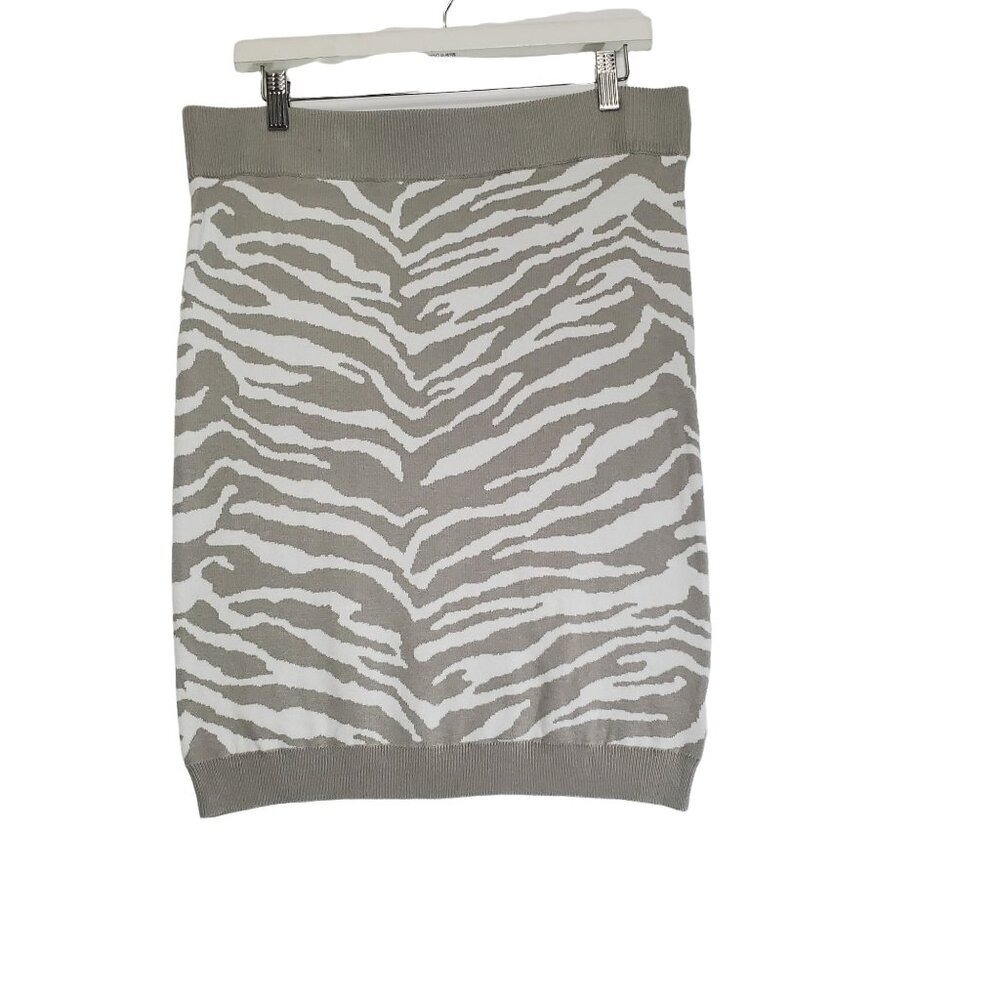 Torrid Womens Mob Wife Chic Animal Zebra‎ Pencil Skirt 1X Gray Knit Bodycon Midi
